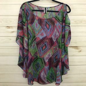 Kenneth Cole Multi-color Flutter Sleeve Tunic, S